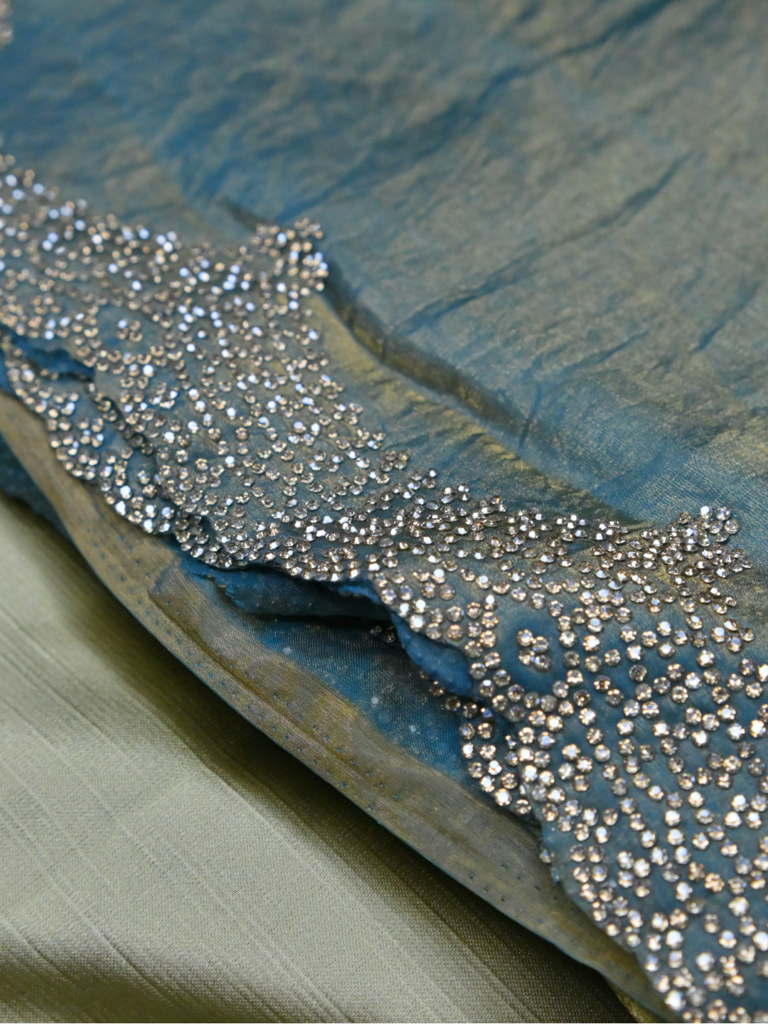 Blue Jimmy Choo shimmer Organza Silk Saree by Zaridhaga