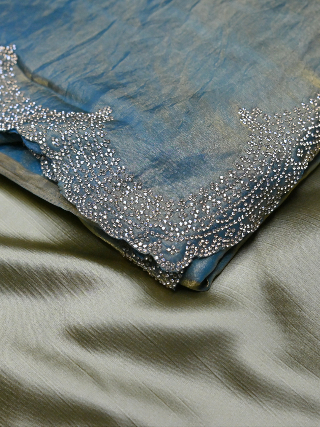 Blue Jimmy Choo shimmer Organza Silk Saree by Zaridhaga