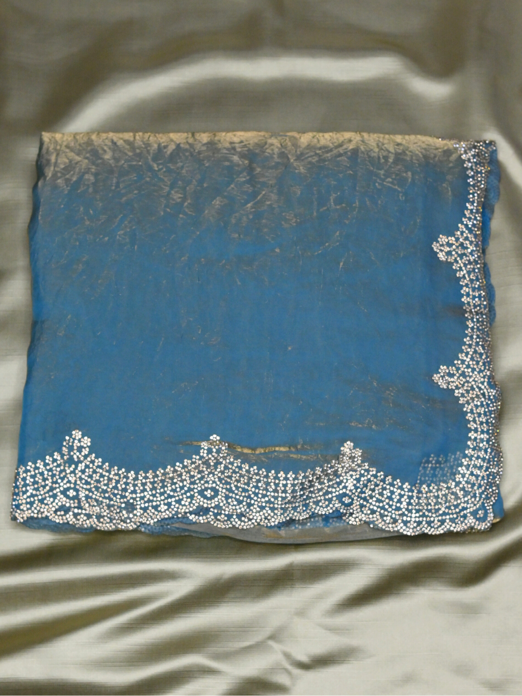Blue Jimmy Choo shimmer Organza Silk Saree by Zaridhaga
