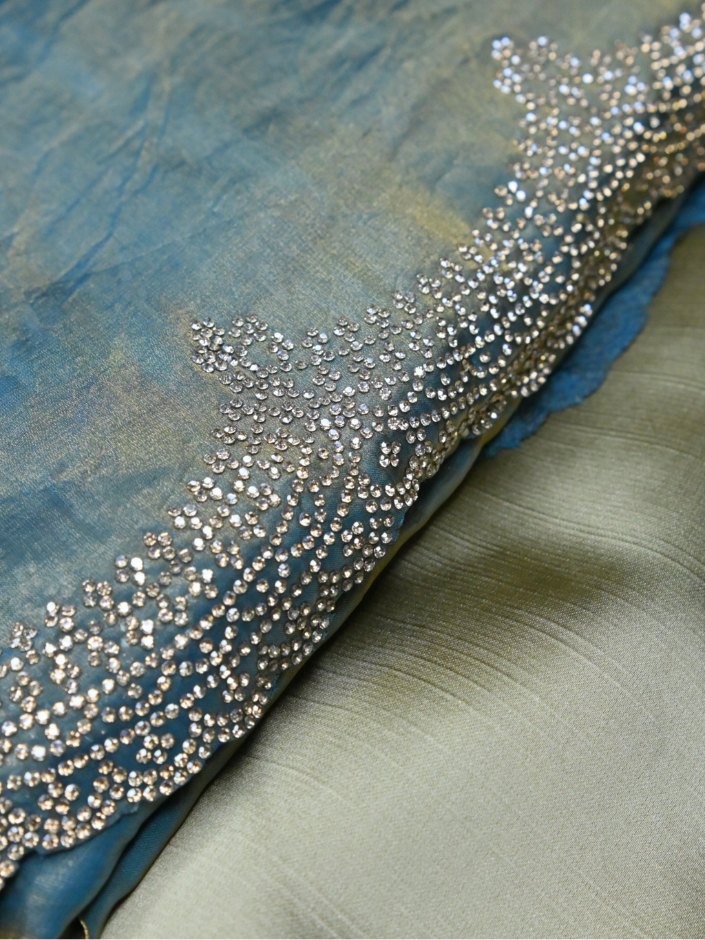 Blue Jimmy Choo shimmer Organza Silk Saree by Zaridhaga