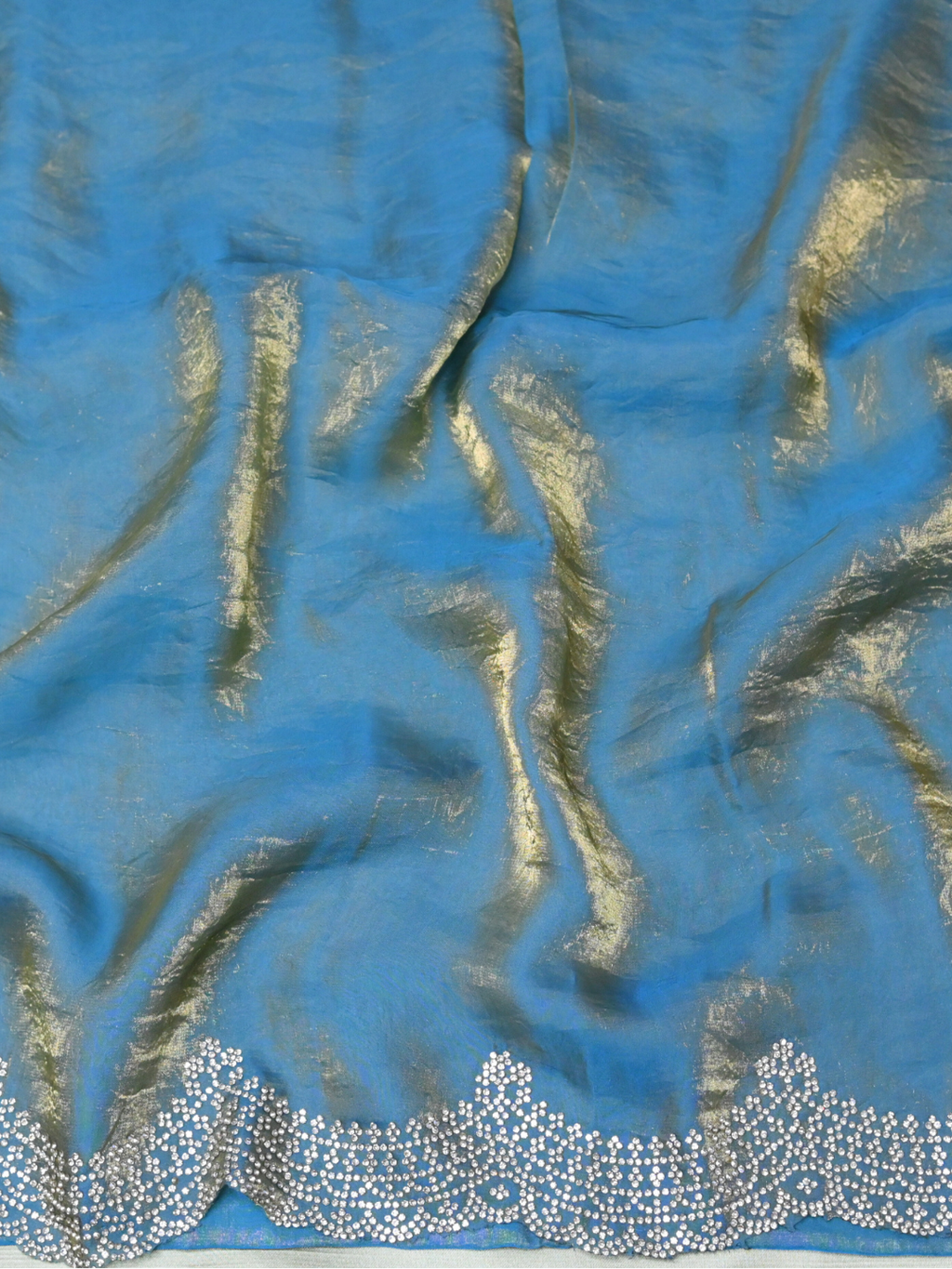 Blue Jimmy Choo shimmer Organza Silk Saree by Zaridhaga