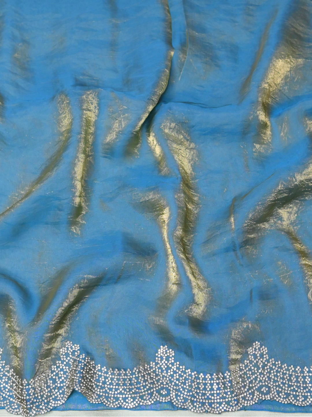 Blue Jimmy Choo shimmer Organza Silk Saree by Zaridhaga