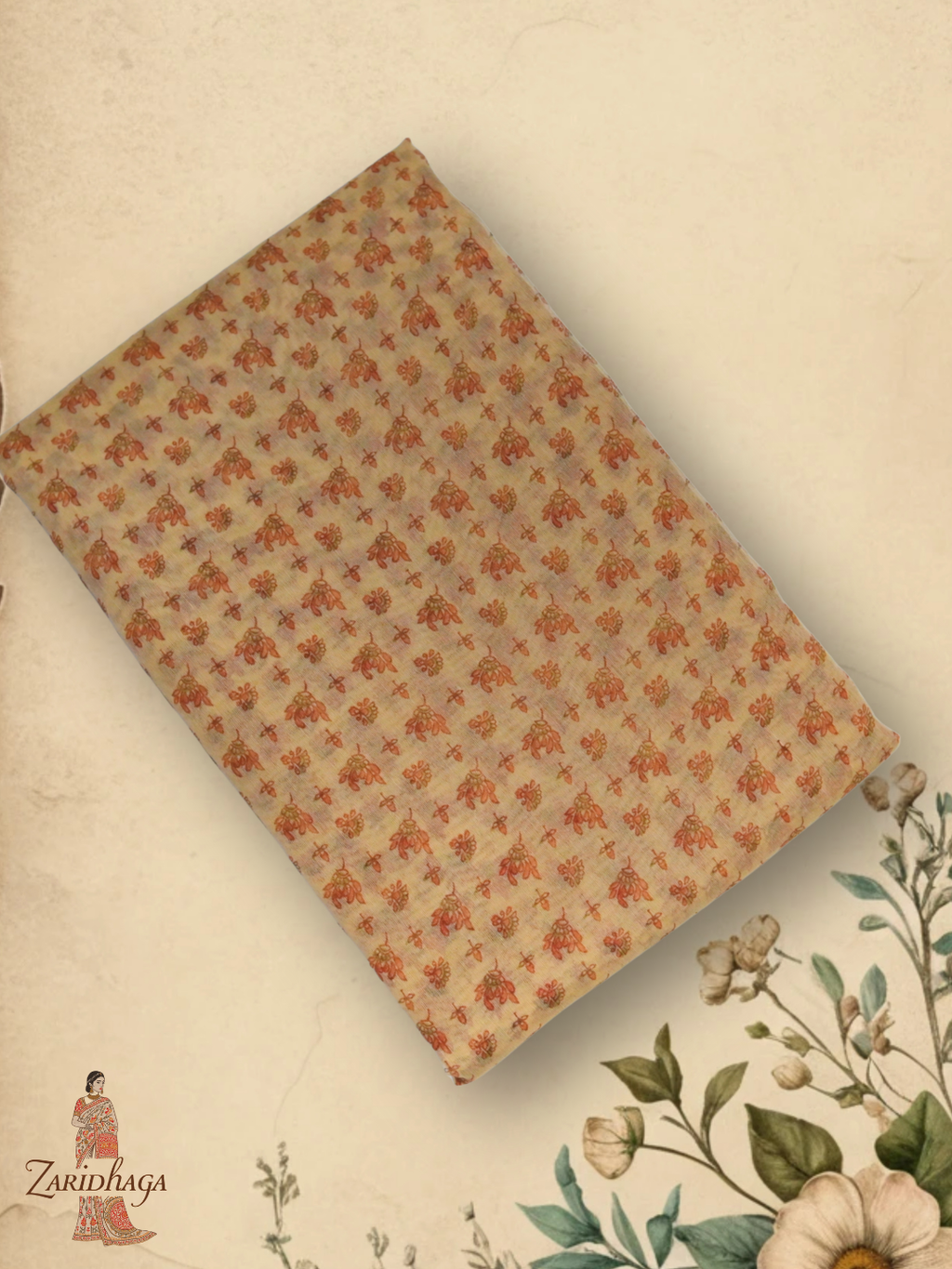 Pure Cotton Orange Saree by Zaridhaga