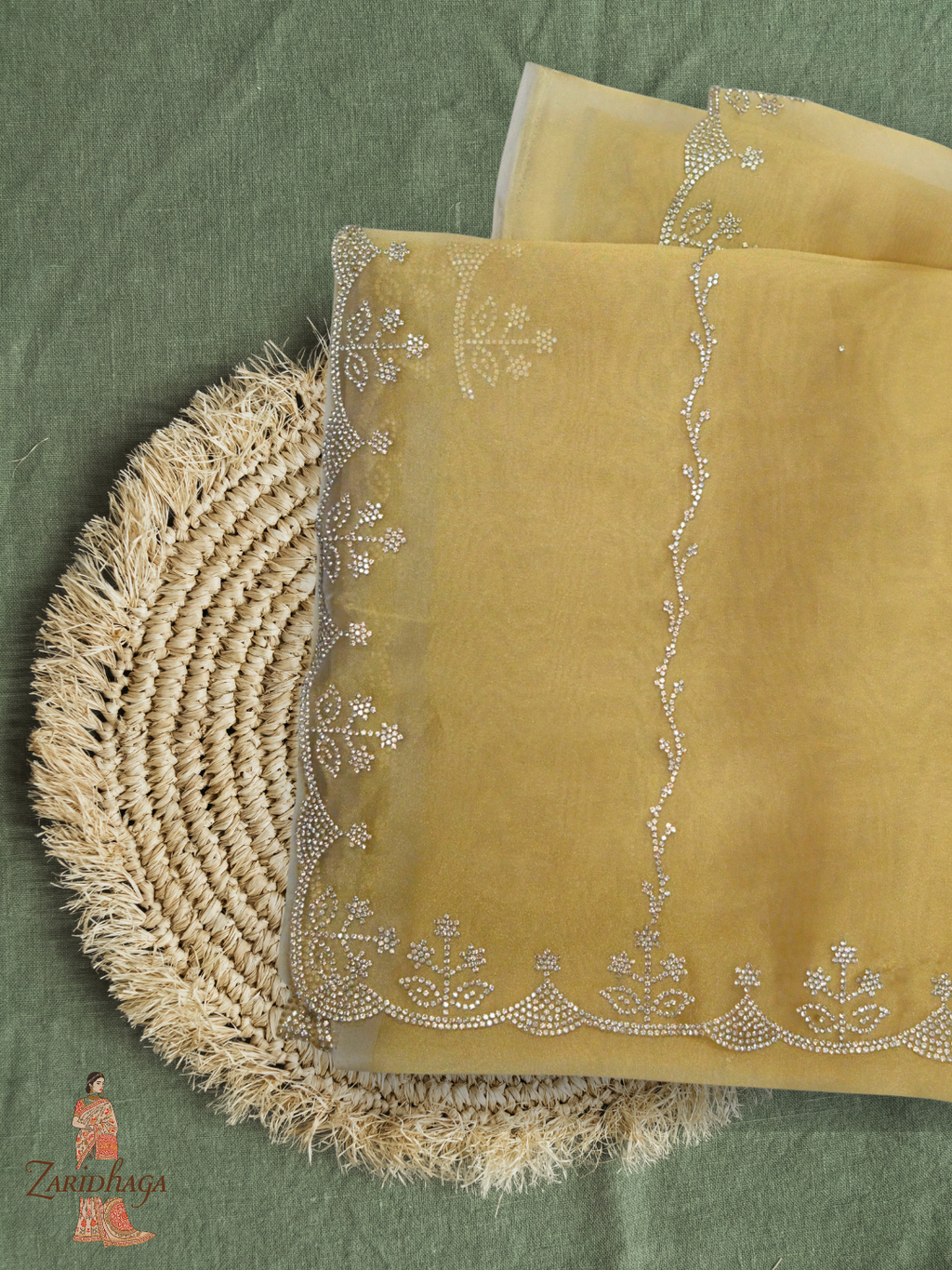 Designer Golden Jimmy Choo Organza Silk Saree by Zaridhaga