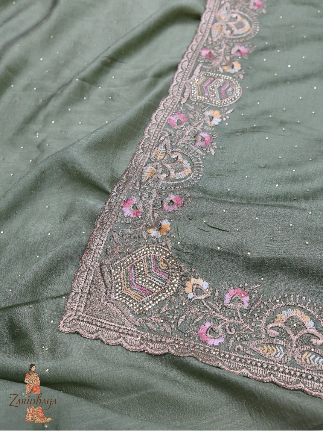 Green Chiffon Saree with Subtle Shine by Zaridhaga