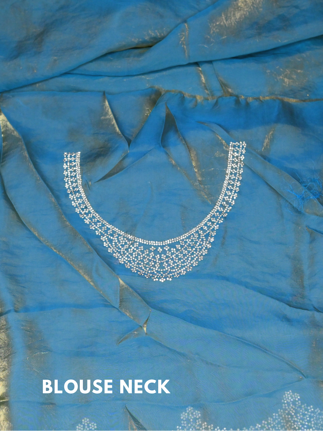 Blue Jimmy Choo shimmer Organza Silk Saree by Zaridhaga