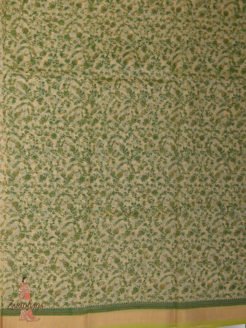 Pure Cotton Green floral Saree by Zaridhaga