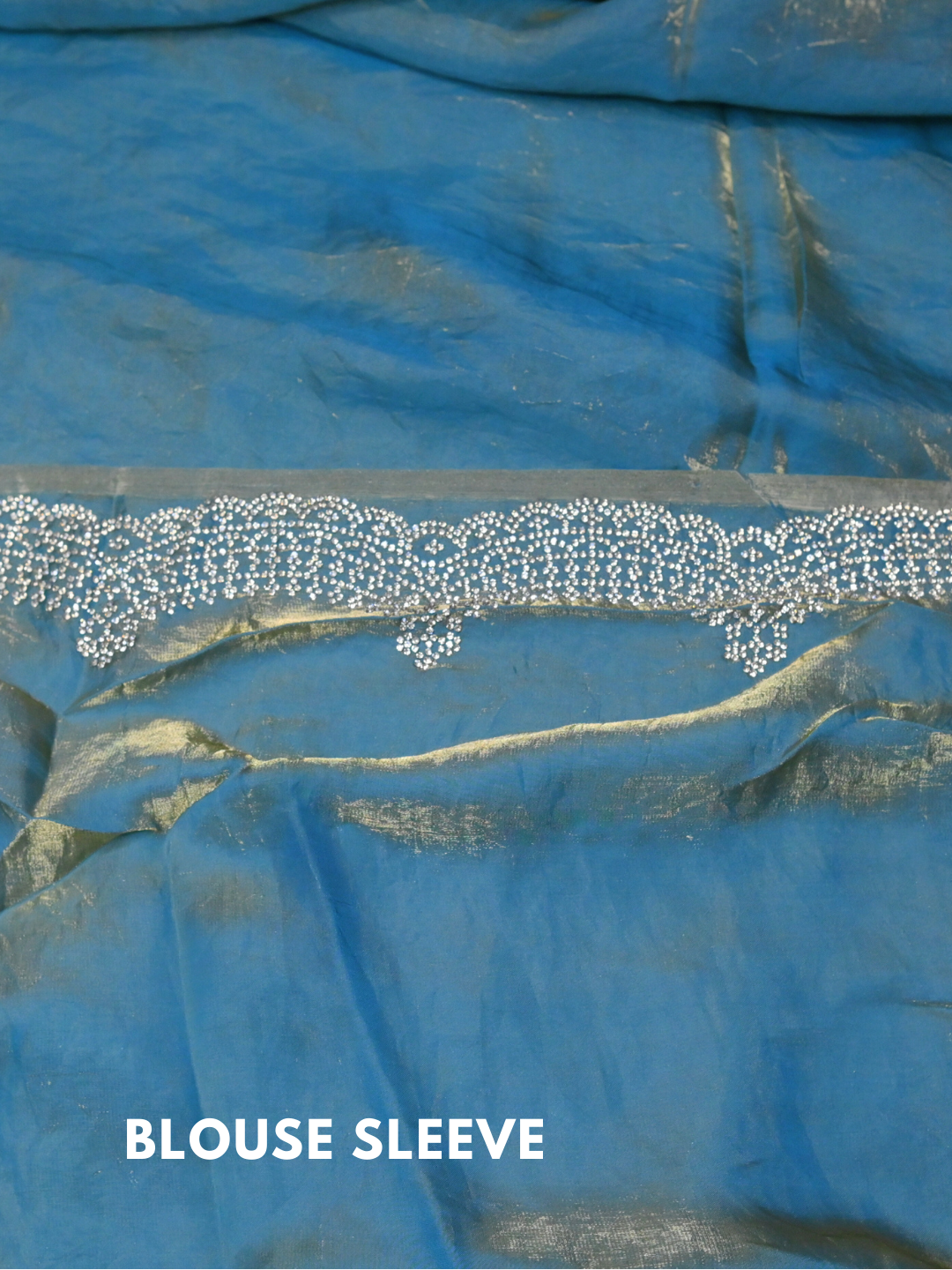 Blue Jimmy Choo shimmer Organza Silk Saree by Zaridhaga