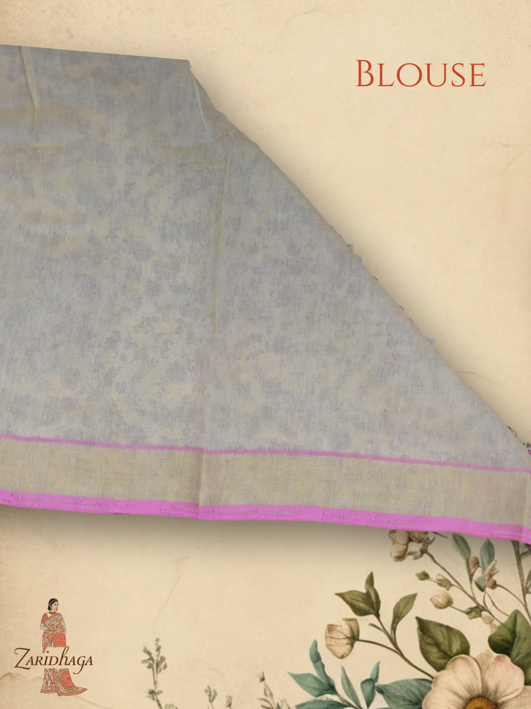 Pure Cotton Pink Floral Saree by Zaridhaga