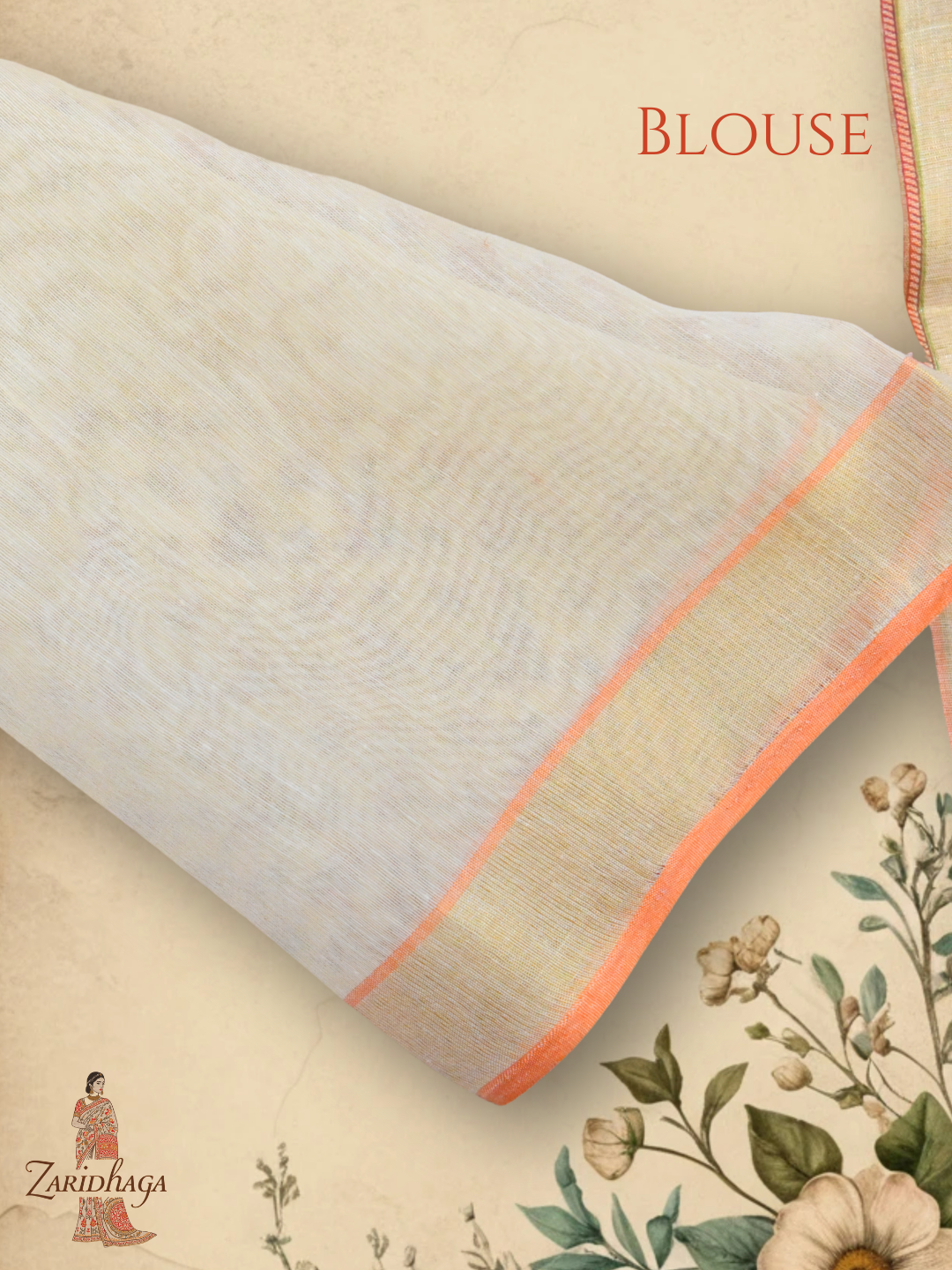 Pure Cotton Orange Saree by Zaridhaga