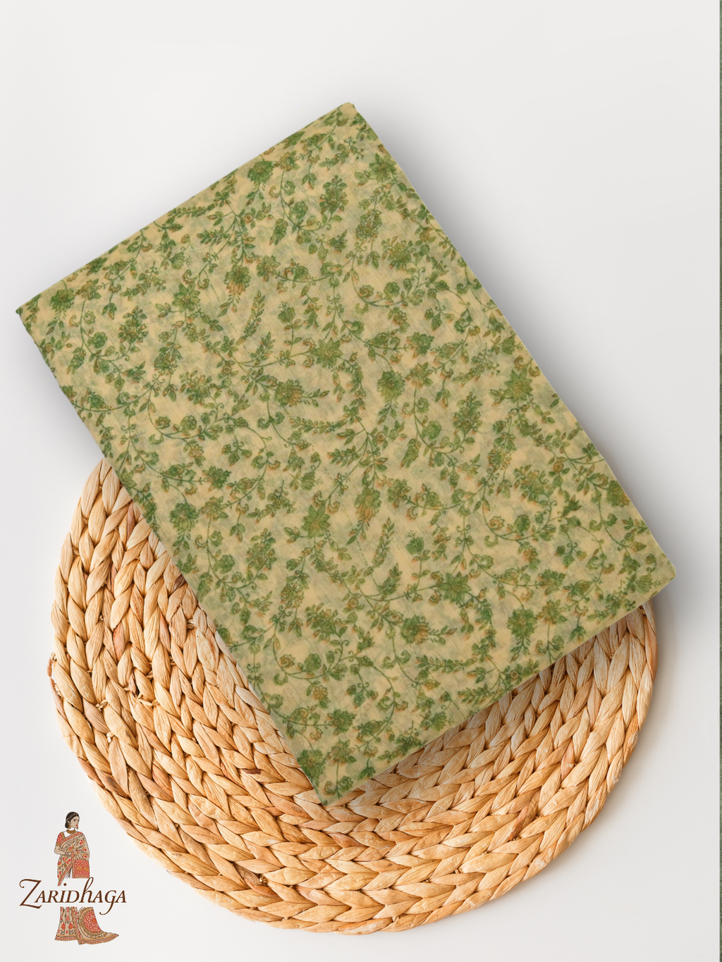 Pure Cotton Green floral Saree by Zaridhaga