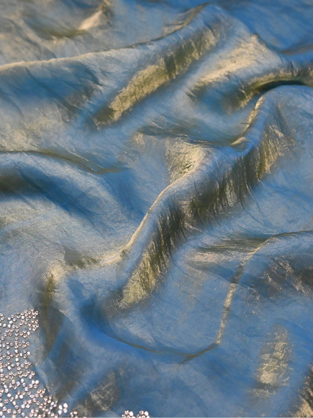 Blue Jimmy Choo shimmer Organza Silk Saree by Zaridhaga