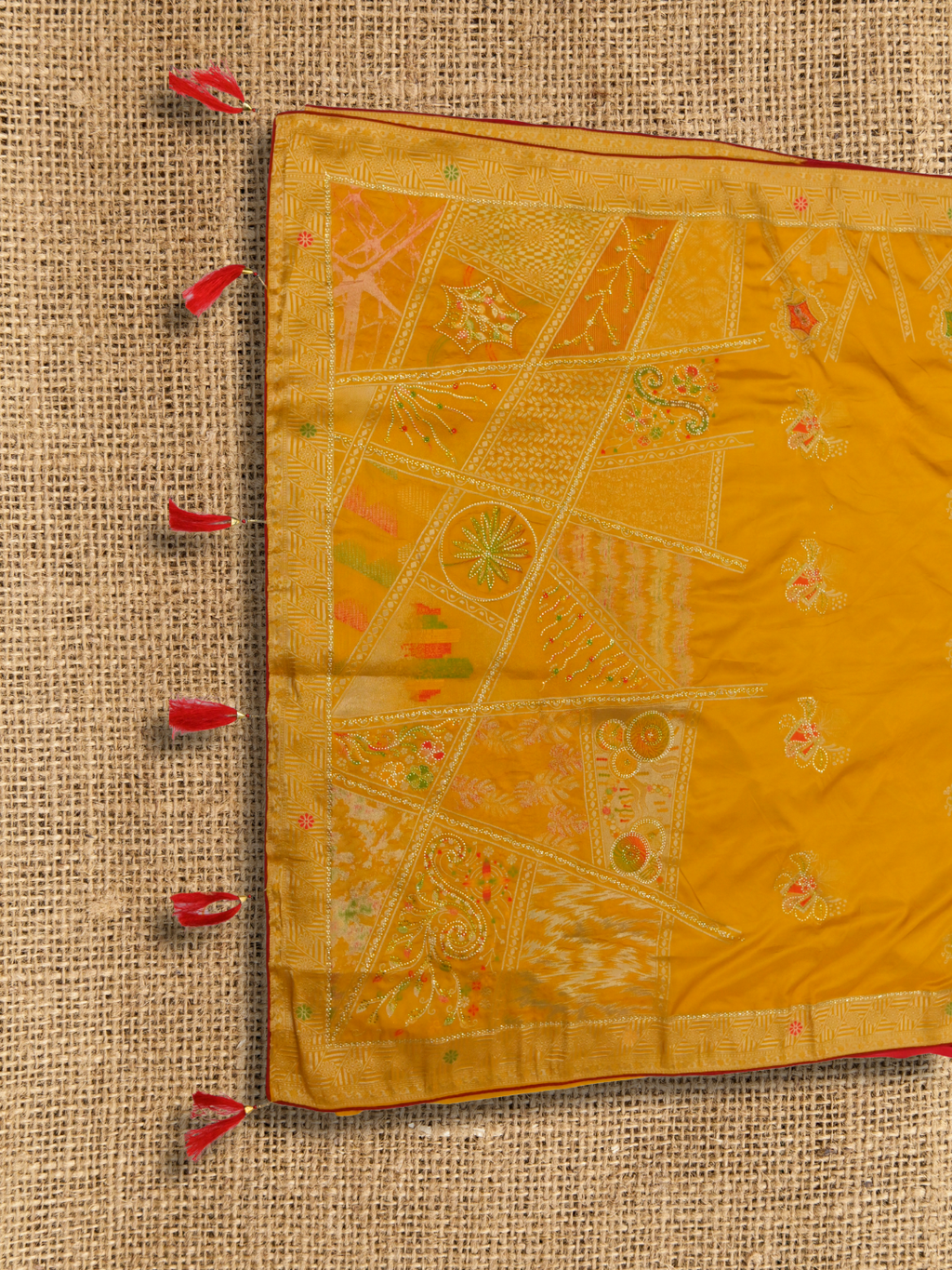 Pure Dola Viscose Saree with Menakari Weaving yellow karwachaut by Zaridhaga