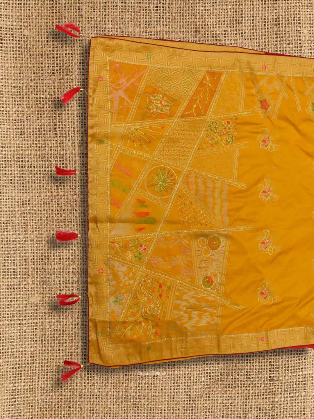 Pure Dola Viscose Saree with Menakari Weaving yellow karwachaut by Zaridhaga