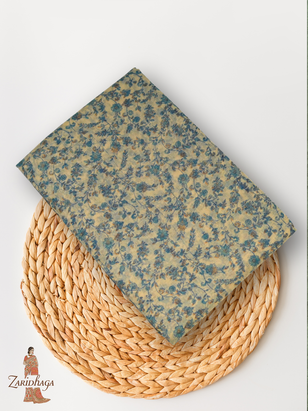 Pure Cotton Blue Floral Saree by Zaridhaga