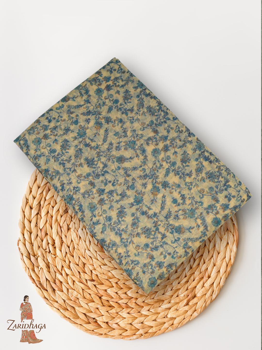 Pure Cotton Blue Floral Saree by Zaridhaga