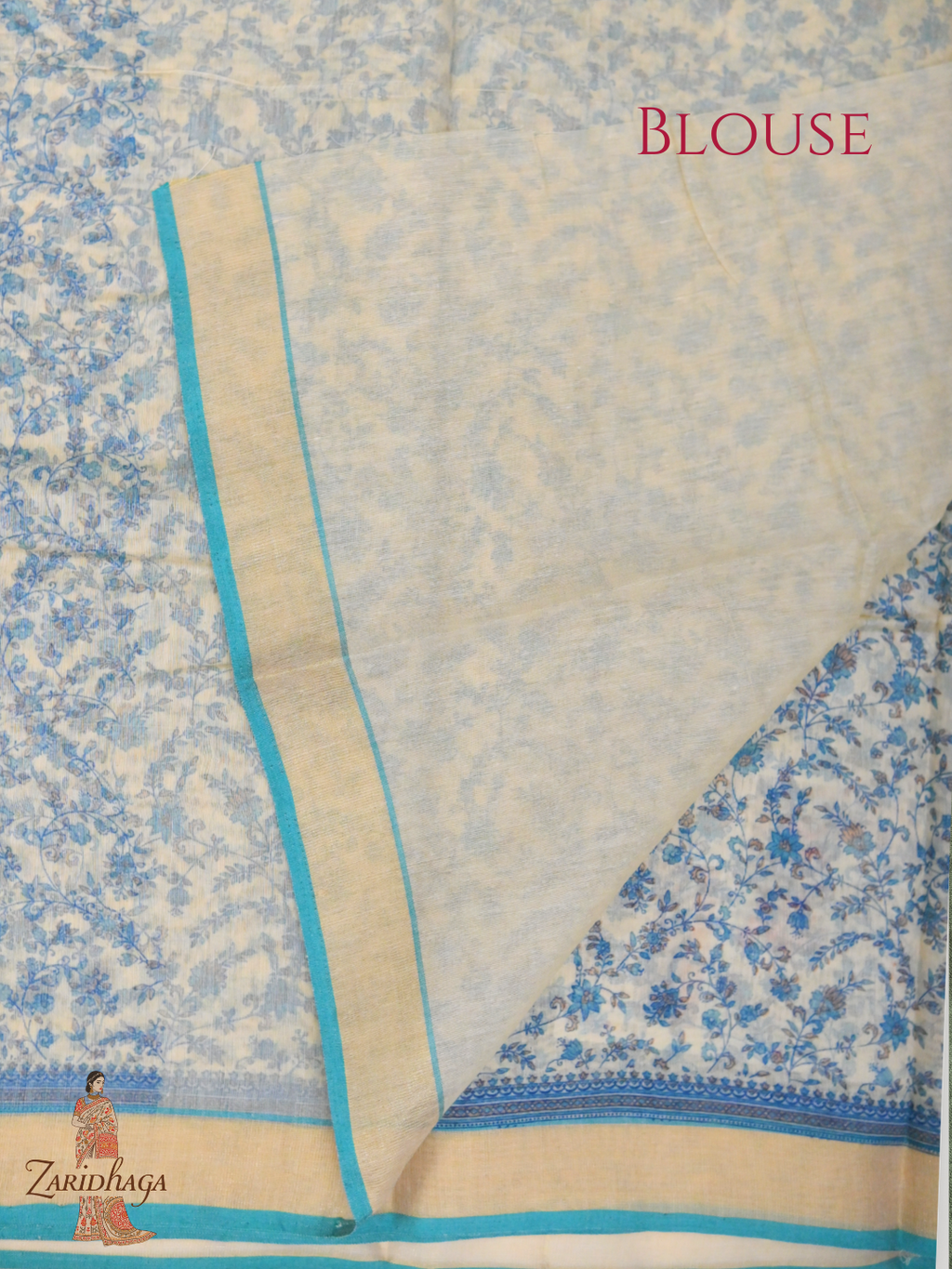 Pure Cotton Blue Floral Saree by Zaridhaga