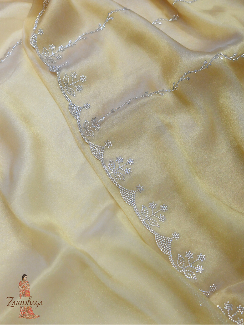 Designer Golden Jimmy Choo Organza Silk Saree by Zaridhaga