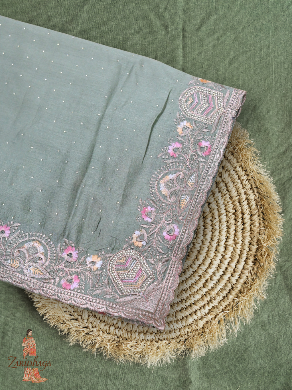 Green Chiffon Saree with Subtle Shine by Zaridhaga