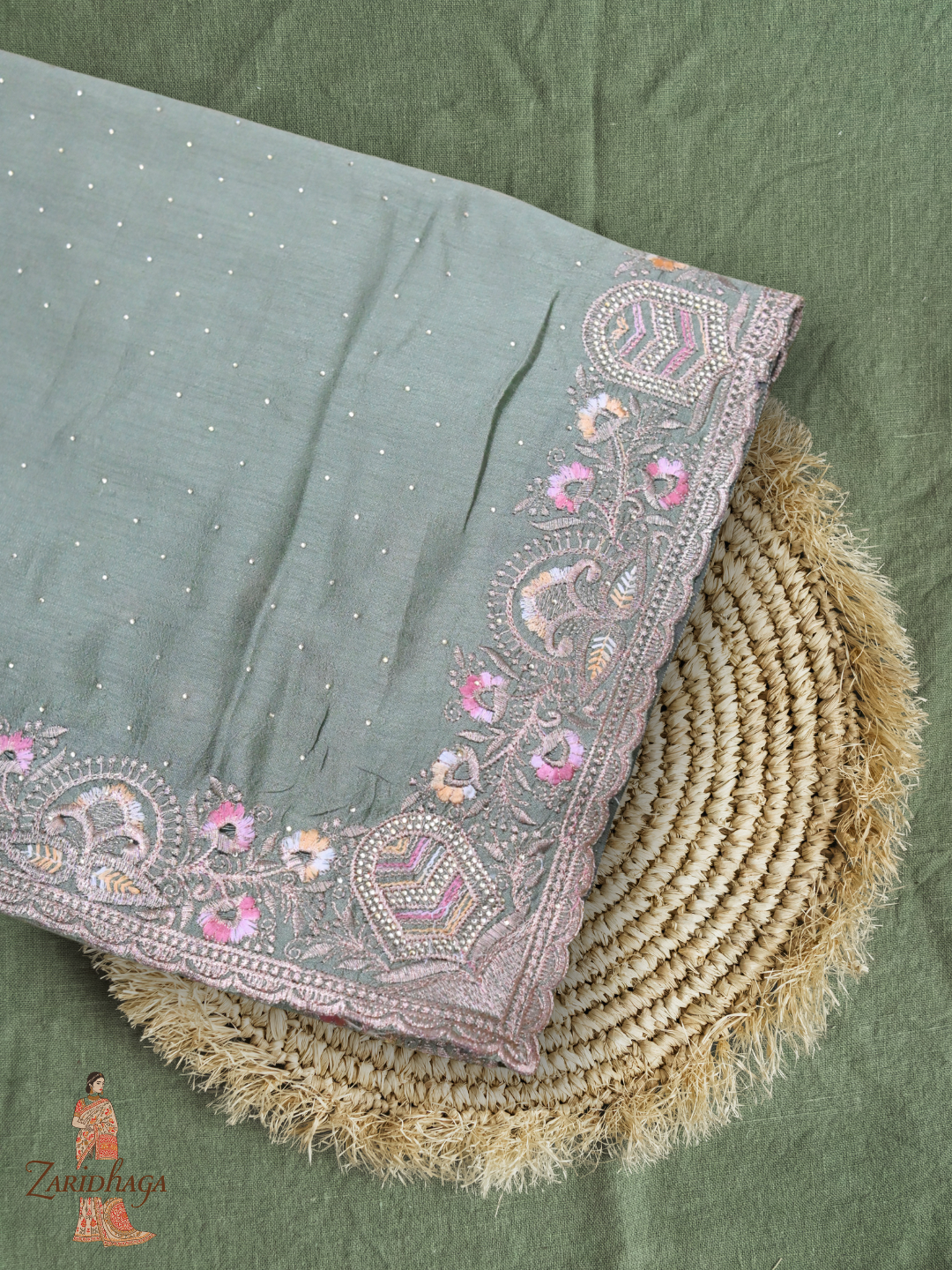 Green Chiffon Saree with Subtle Shine by Zaridhaga
