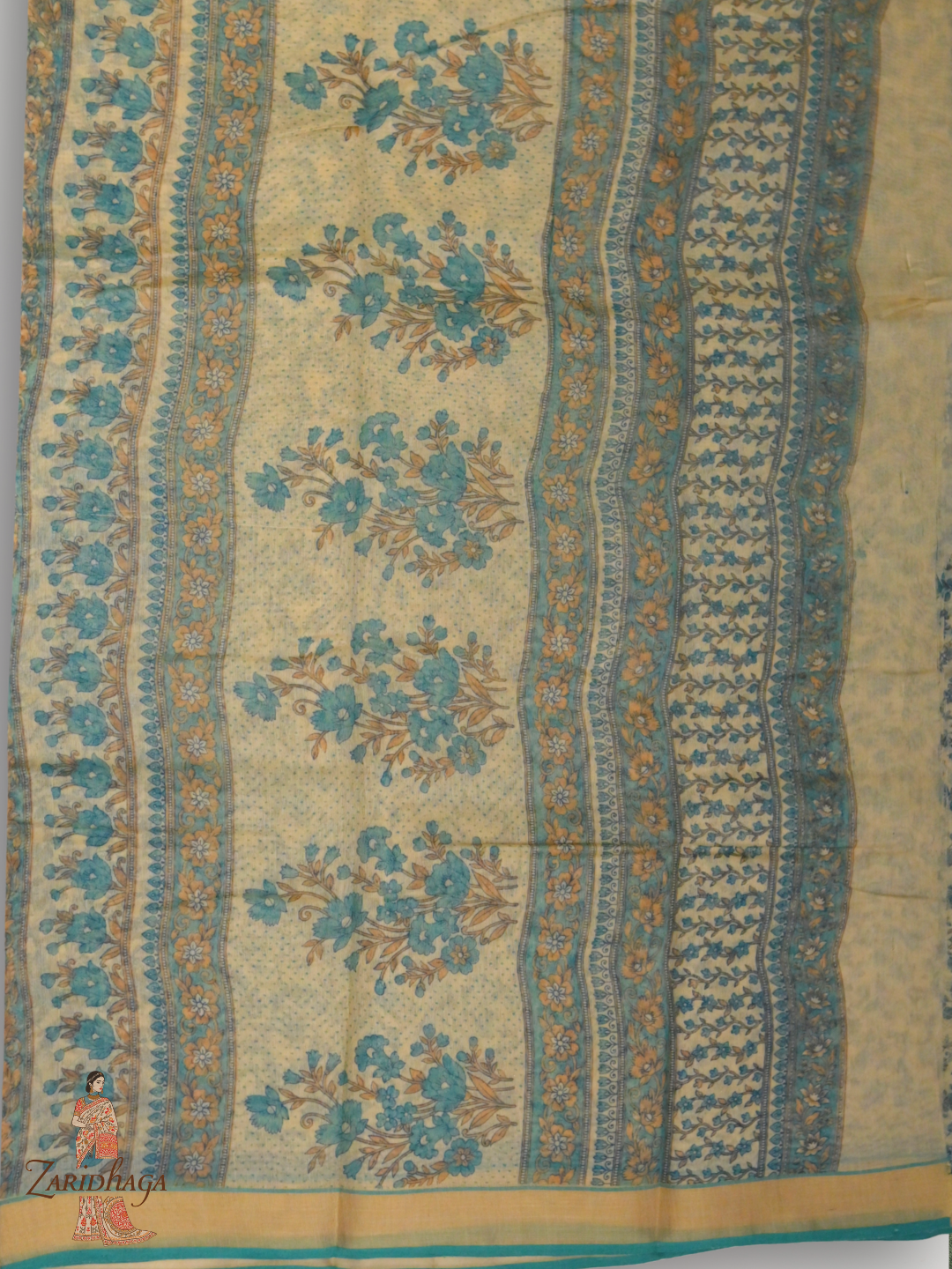 Pure Cotton Blue Floral Saree by Zaridhaga