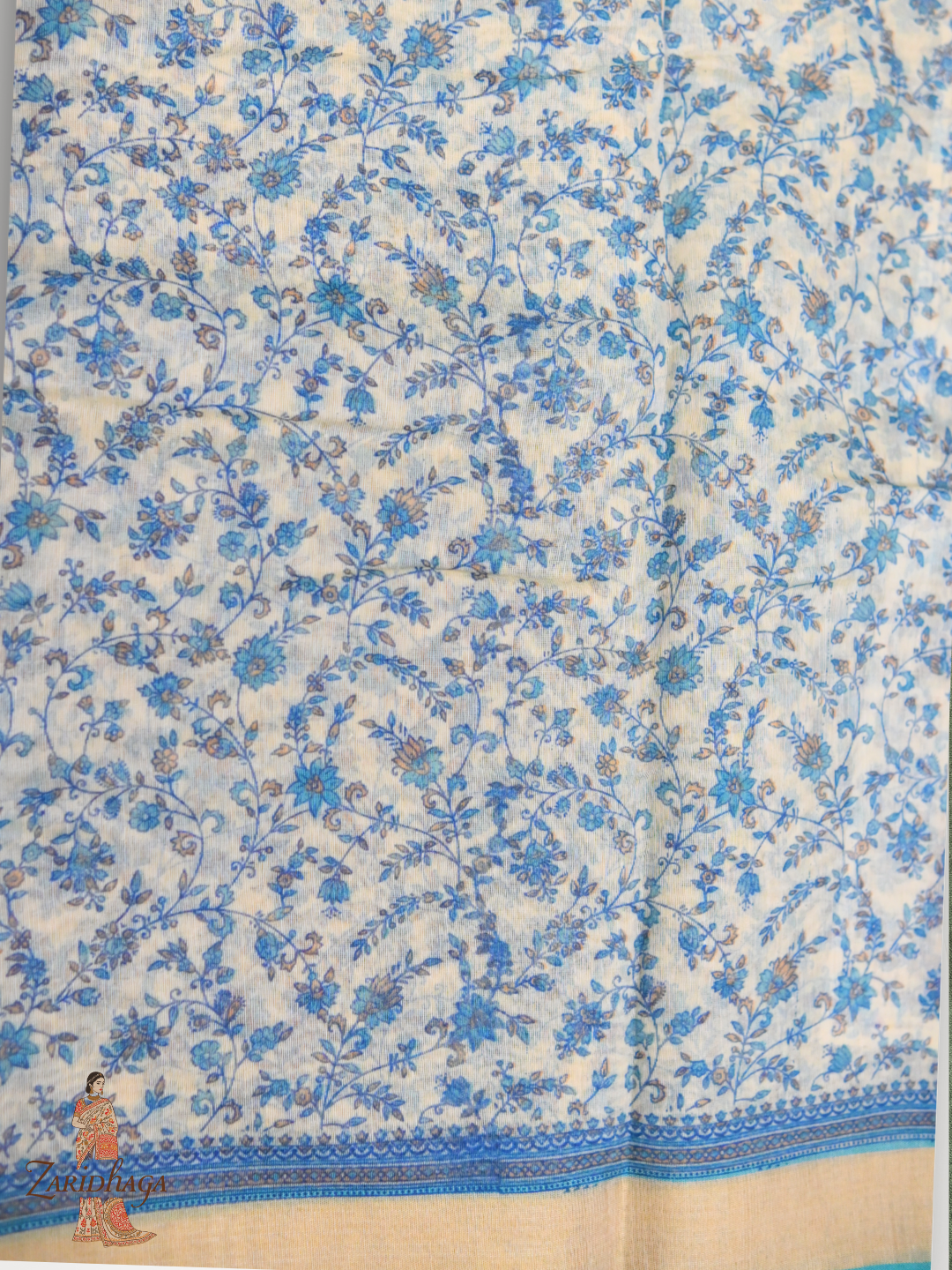 Pure Cotton Blue Floral Saree by Zaridhaga