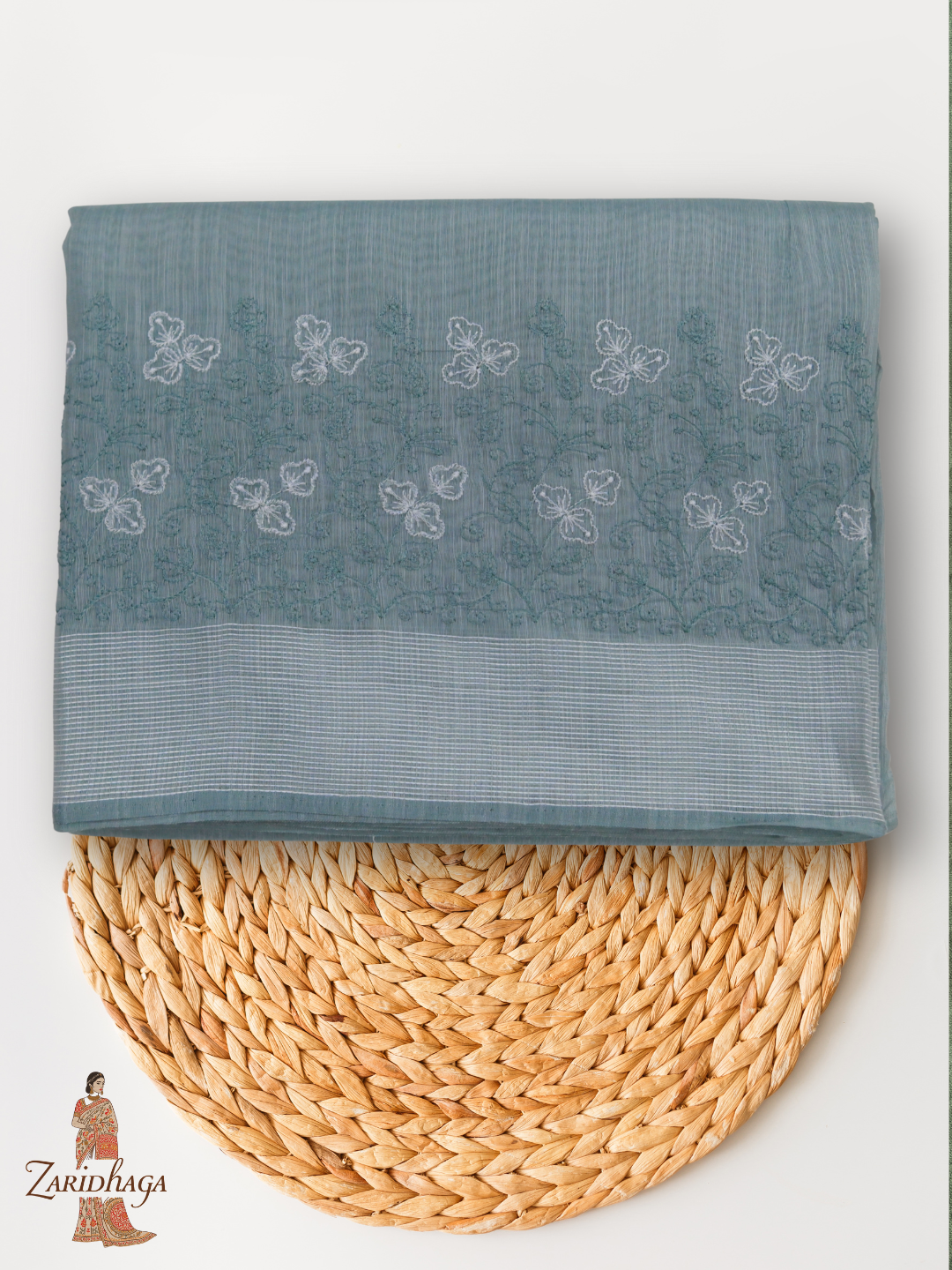 Pure Cotton Teal Saree by Zaridhaga