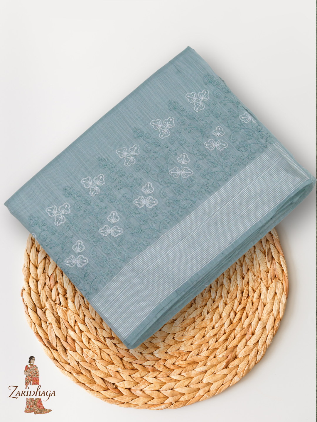 Pure Cotton Teal Saree by Zaridhaga