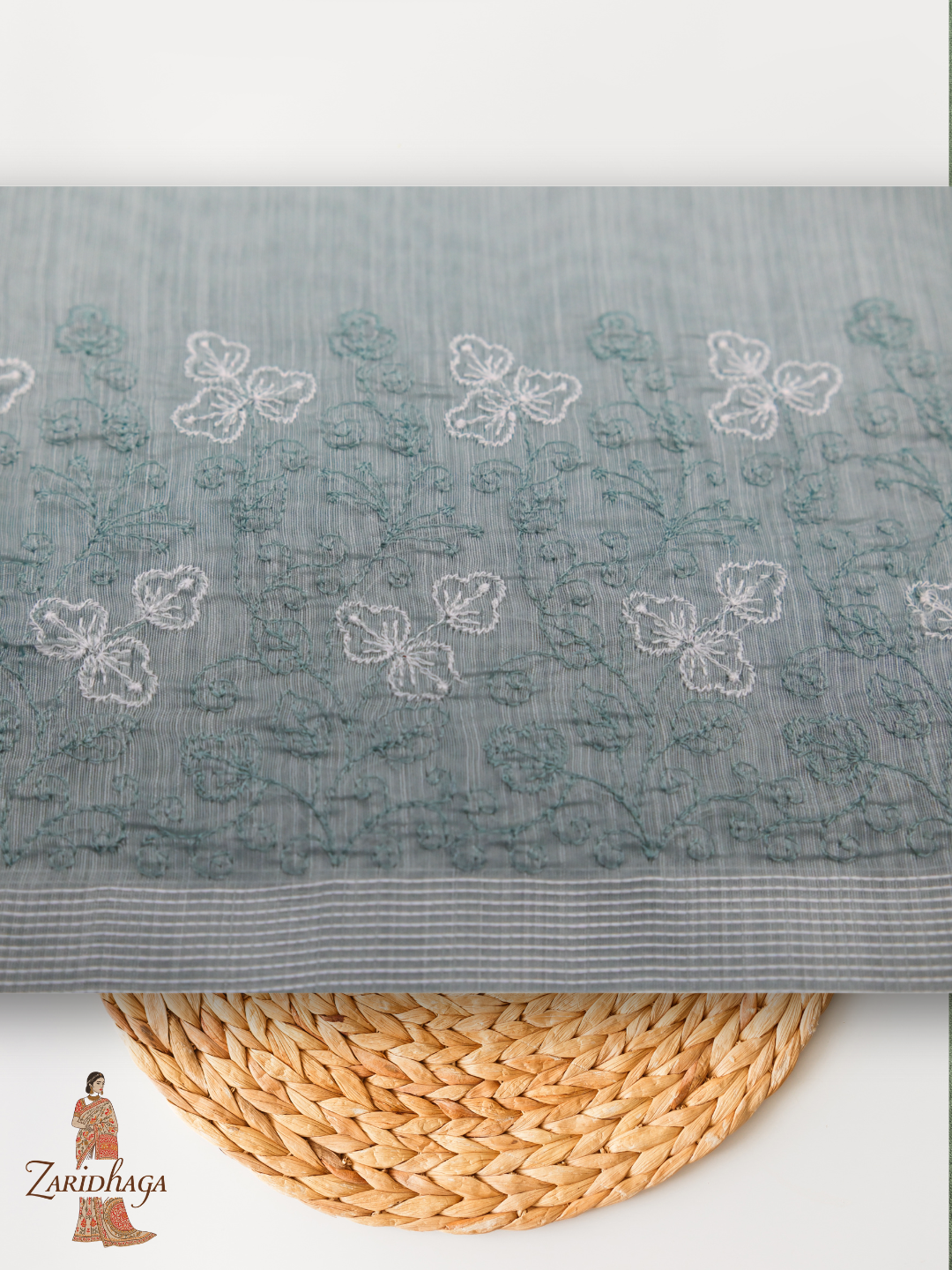 Pure Cotton Teal Saree by Zaridhaga