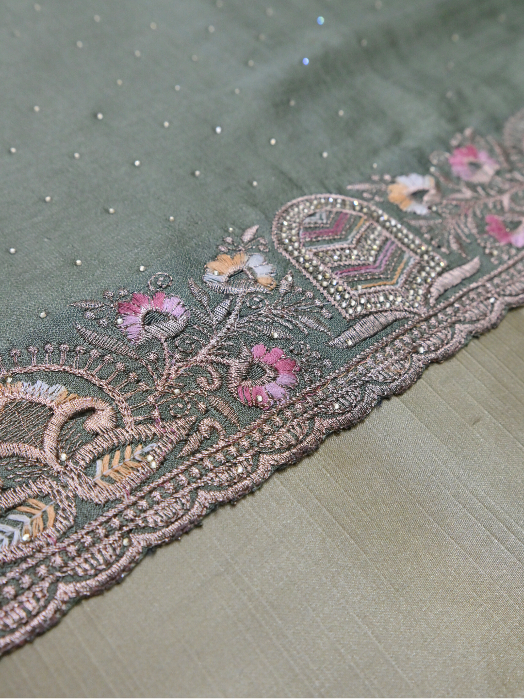 Green Chiffon Saree with Subtle Shine by Zaridhaga