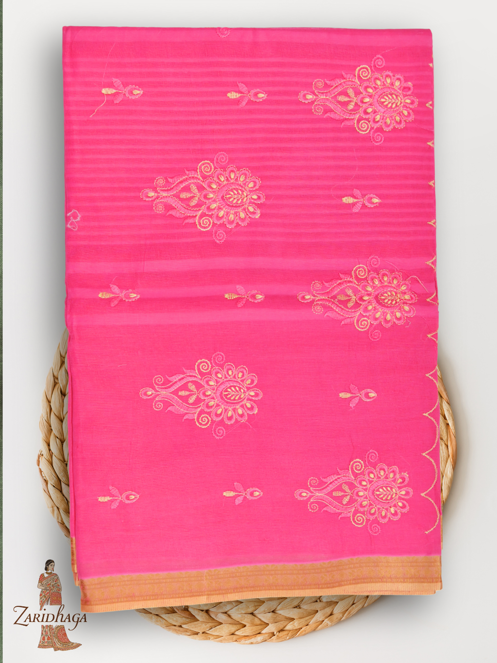 Pure Cotton Pinkish Saree by Zaridhaga