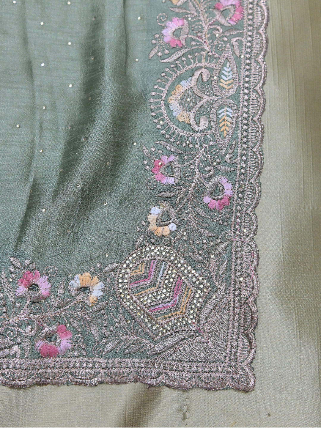 Green Chiffon Saree with Subtle Shine by Zaridhaga