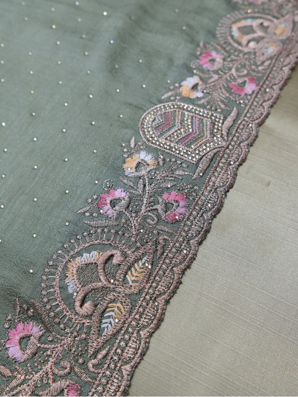 Green Chiffon Saree with Subtle Shine by Zaridhaga