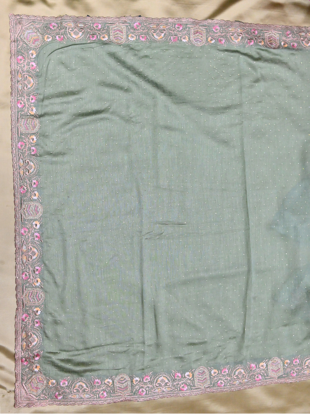 Green Chiffon Saree with Subtle Shine by Zaridhaga