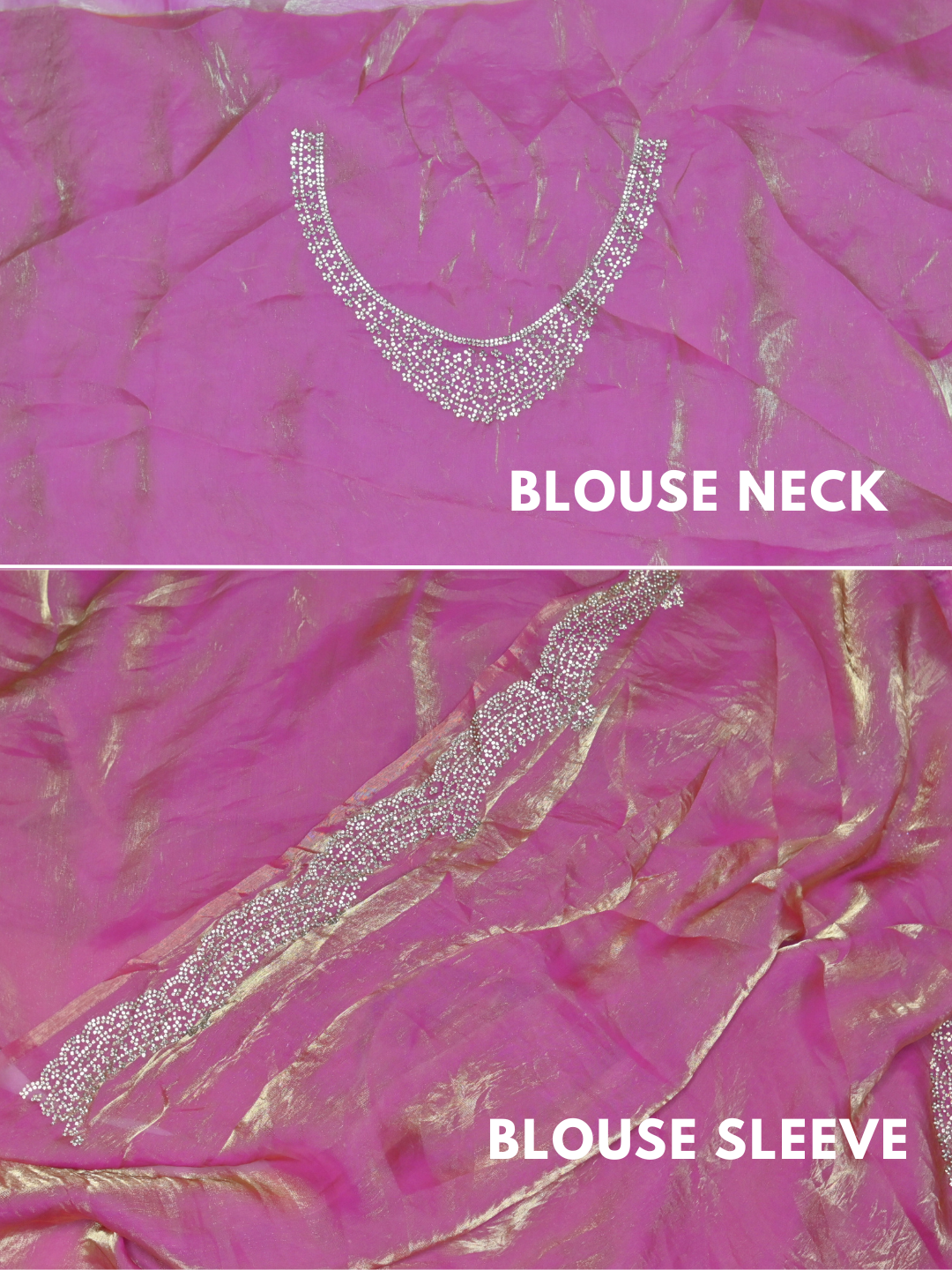 Jimmy Choo Pink Shimmer Organza Silk Saree by Zaridhaga