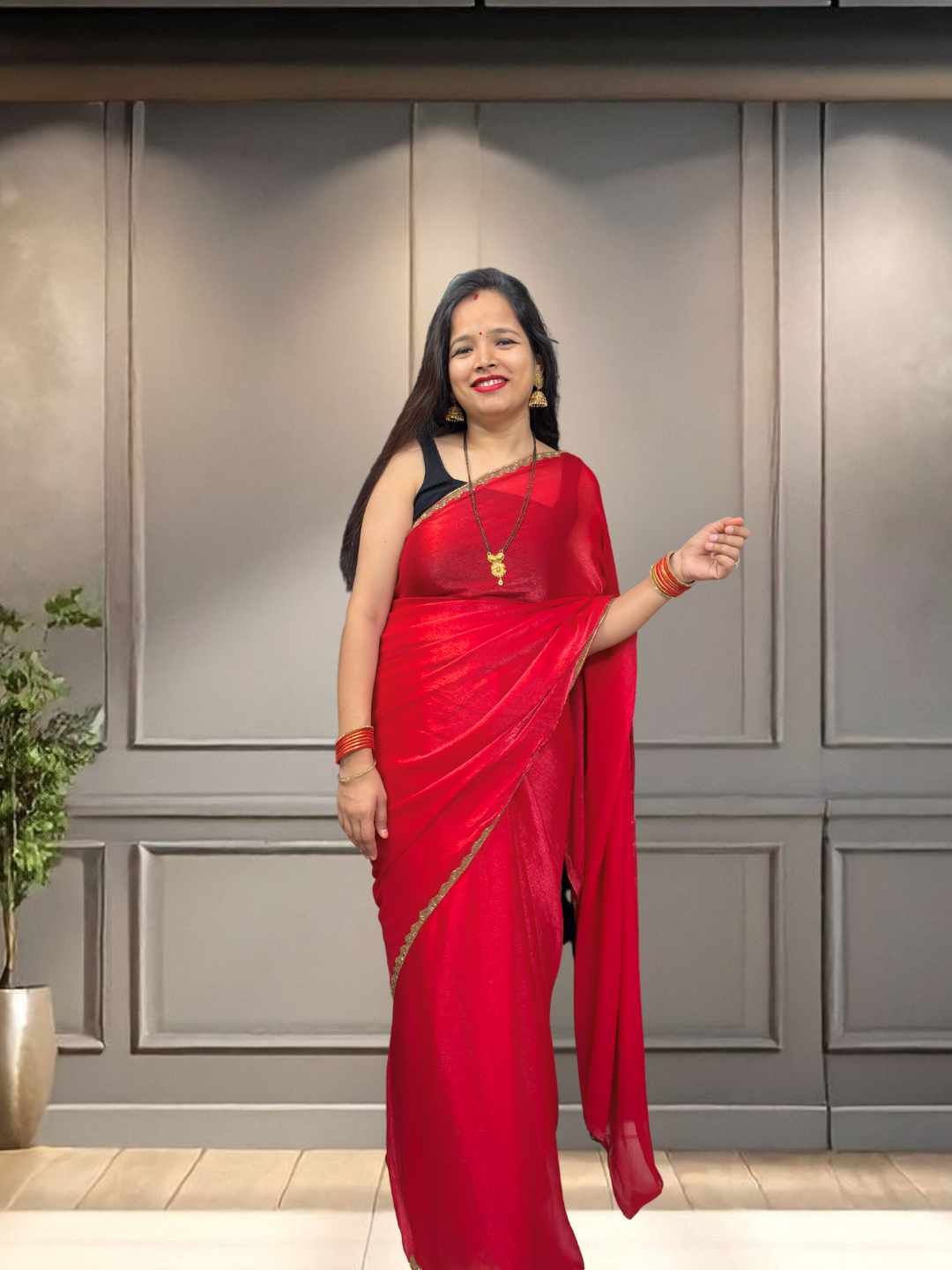 Jimmy Choo Red Saree – Karwa Chauth Special Designer Ethnic Wear