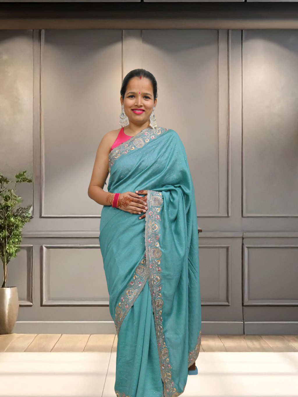 Crystal Blue Chiffon Saree with Subtle Shine by Zaridhaga