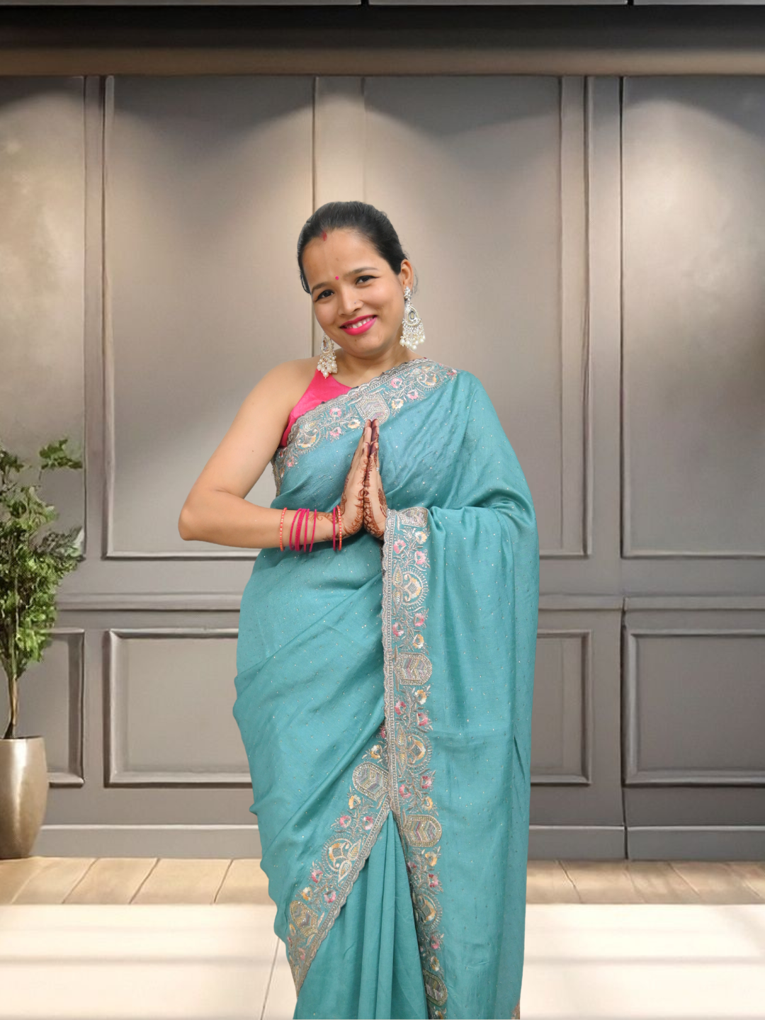 Crystal Blue Chiffon Saree with Subtle Shine by Zaridhaga