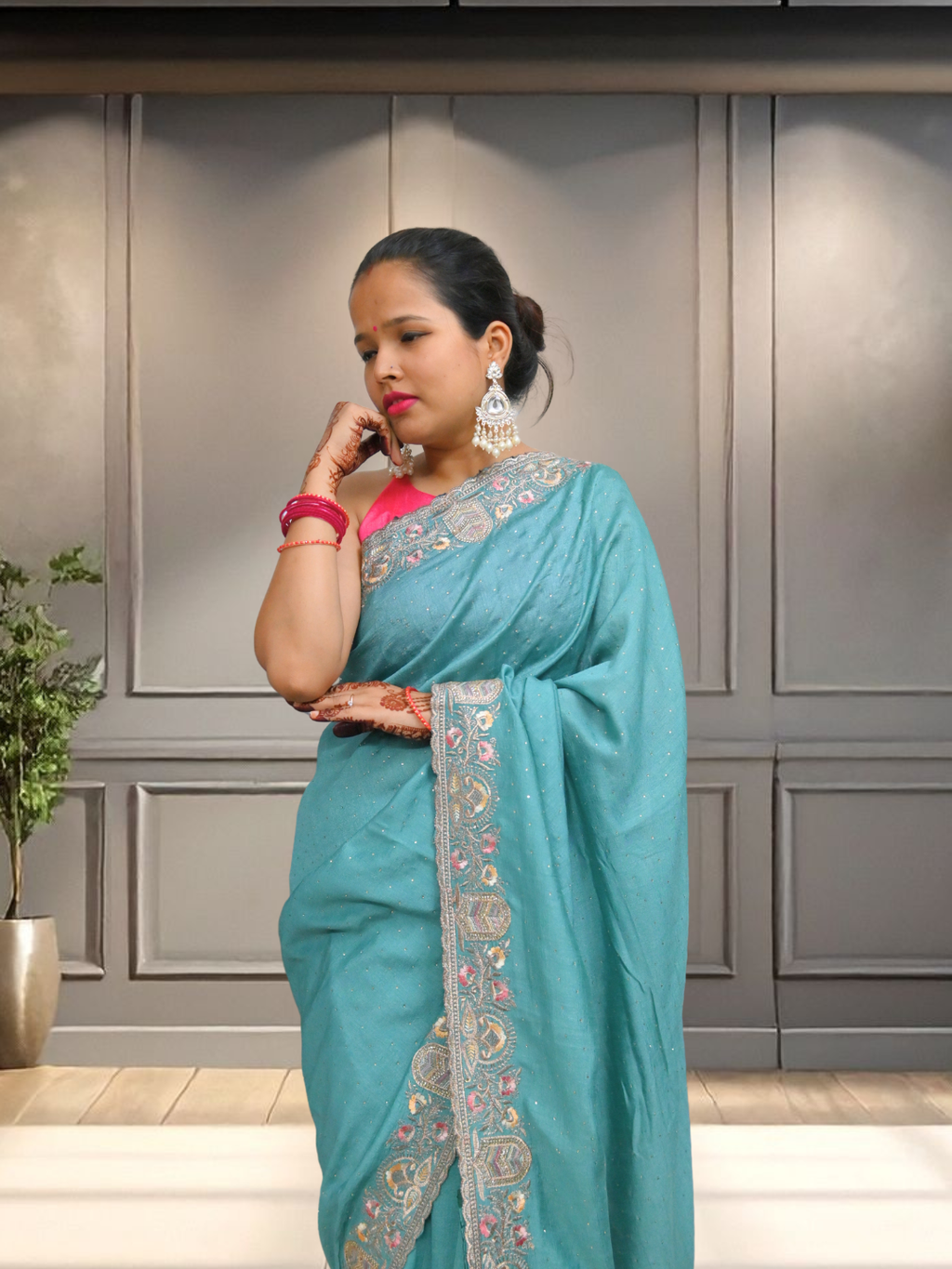 Crystal Blue Chiffon Saree with Subtle Shine by Zaridhaga