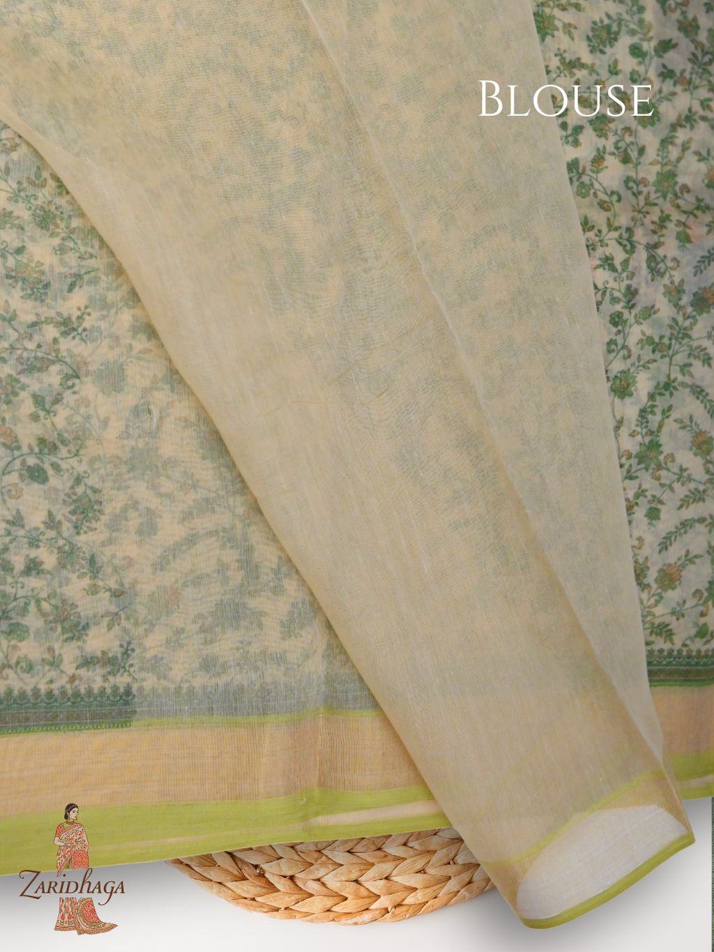 Pure Cotton Green floral Saree by Zaridhaga